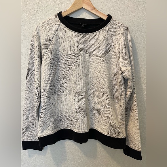 Theory Sweaters - Theory Women Crewneck Black & White Textured Bastile Pullover Sweater Large